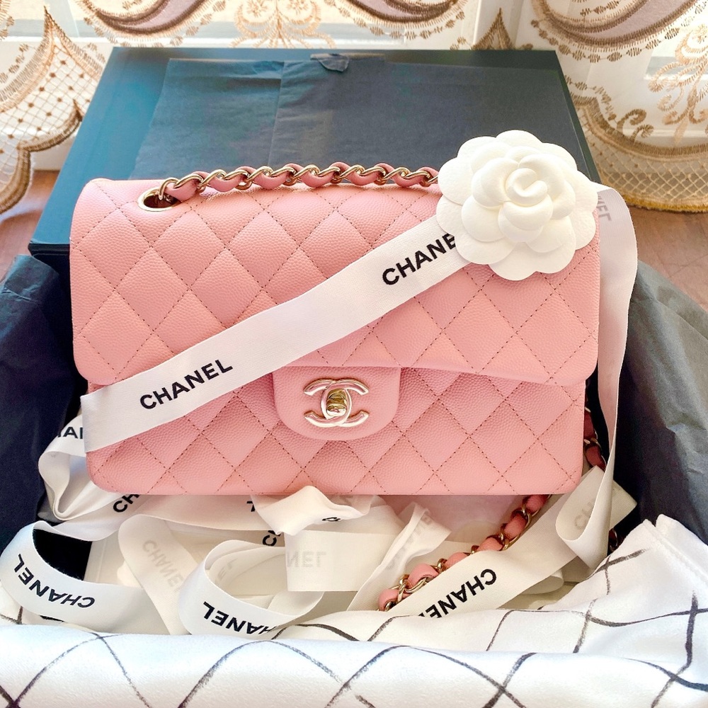 Chanel 22C Pink Small Classic Caviar Ghw